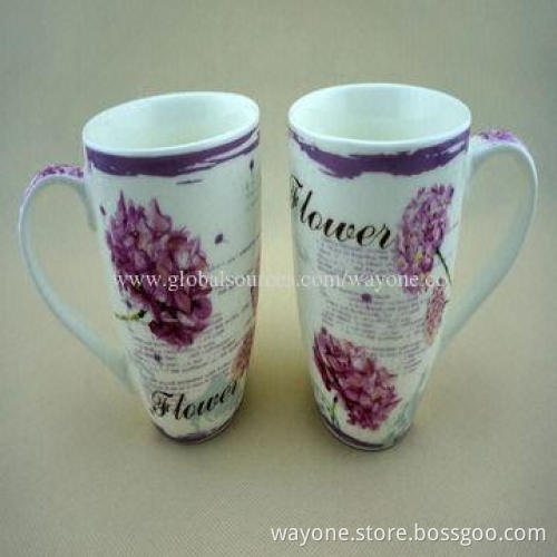 Ceramic Mug with Floral Design, Available in Four Colors, Food-safe